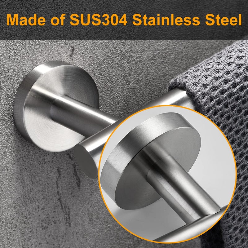 Nolimas 9 Inch Silver Bath Hand Towel Bar SUS 304 Stainless Steel Towel Rod Rack Holder Round Wall Mounted Suit for Kitchen,Bathroom,Living Room&Toilet,Anti Rust Brushed Nickel - Image 4